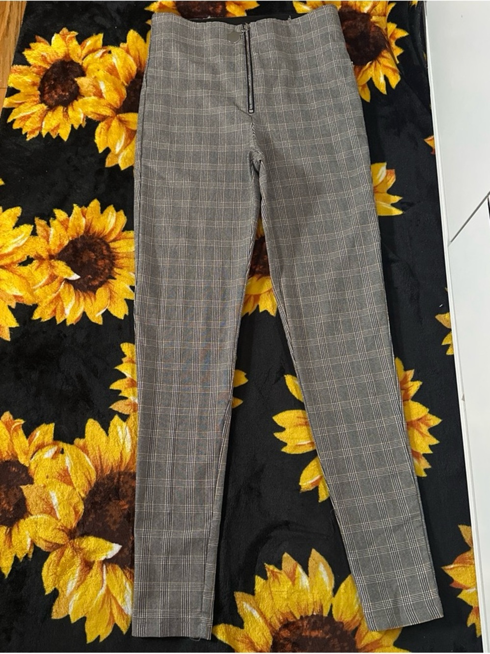 Zara Gray Plaid Slim Trousers